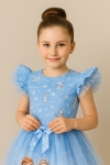 Детска рокля с къс ръкав Frozen, син цвят