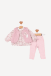 Детски комплект за момиче с дълъг ръкав 3 части, розов цвят