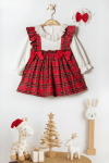 Детска рокля с дълъг ръкав Коледа, червен цвят