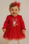 Детска рокля с дълъг ръкав Коледа, червен цвя