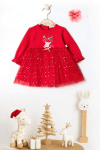 Детска рокля с дълъг ръкав Коледа, червен цвя