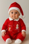 Детски гащеризон с дълъг ръкав Коледа, червен цвят