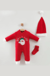 Детски гащеризон с дълъг ръкав Коледа, червен цвят