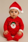 Детски гащеризон с дълъг ръкав Коледа, червен цвят