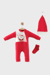 Детски гащеризон с дълъг ръкав Коледа, червен цвят