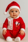Детски гащеризон с дълъг ръкав Коледа, червен цвят