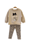 Детски комплект за момиче с дълъг ръкав, бежов цвят