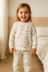 Детска пижама за момиче с дълъг ръкав, цвят екрю