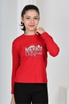 Детска блуза за момиче с дълъг ръкав Коледа, червен цвят