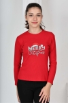 Детска блуза за момиче с дълъг ръкав Коледа, червен цвят