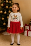 Детски комплект за момиче с дълъг ръкав Коледа, червен цвят