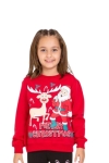 Детска блуза вата за момиче с дълъг ръкав Коледа, червен цвят