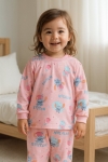  Детска пижама за момиче с дълъг ръкав, розов цвят