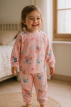  Детска пижама за момиче с дълъг ръкав, розов цвят