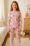  Детска пижама за момиче с дълъг ръкав, розов цвят 