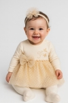 Бебешка боди рокля с лента за глава, бежов цвят