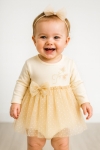 Бебешка боди рокля с лента за глава, бежов цвят
