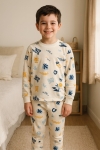 Детска пижама дълъг ръкав за момче, бежов цвят
