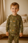 Детска пижама дълъг ръкав за момче, зелен цвят