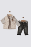 Детски комплект за момче с дълъг ръкав 3 части, бежов цвят  