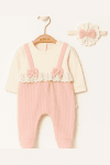 Бебешки гащеризон с дълъг ръкав, светло розов цвят 