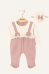 Бебешки гащеризон с дълъг ръкав, розов цвят 