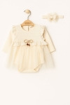 Бебешка боди-рокля с дълъг ръкав, бежов цвят