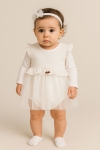 Бебешка боди-рокля с дълъг ръкав, бял цвят