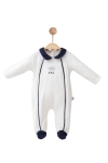 Бебешки гащеризон за момче с дълъг ръкав, бял цвят 