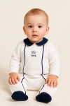 Бебешки гащеризон за момче с дълъг ръкав, бял цвят 