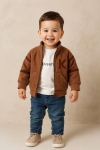 Детски комплект за момче с дълъг ръкав 3 части, кафяв цвят