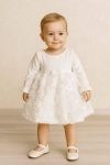 Бебешка рокля с дълъг ръкав, бял цвят 