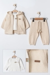 Бебешки комплект за момче дълъг ръкав 3 части, бежов цвят