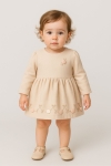Детска рокля с дълъг ръкав, бежов цвят 