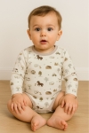Бебешко боди с дълъг ръкав, бежов цвят