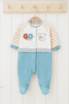 Бебешки гащеризон момче дълъг ръкав, цвят тюркоаз