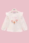Детска блуза момиче дълъг ръкав, цвят екрю