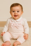 Бебешки гащеризон с блуза дълъг ръкав за момиче, розов цвят