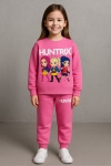 Детски комплект вата за момиче с дълъг ръкав, тъмно розов цвят