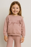 Детски комплект за момиче с дълъг ръкав, тъмно розов цвят