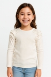 Детска блуза за момиче с дълъг ръкав, цвят екрю