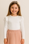 Детска блуза за момиче с дълъг ръкав, цвят екрю