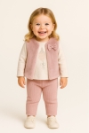 Бебешки комплект за момиче с дълъг ръкав 3 части, розов цвят