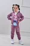Детски комплект за момиче с дълъг ръкав 3 части, тъмно лилав цвят