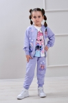Детски комплект за момиче с дълъг ръкав 3 части, лилав цвят