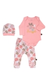 Бебешки комплект за момиче с дълъг ръкав 3 части, розов цвят