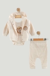 Бебешки комплект за момче с дълъг ръкав 3 части, бежов цвят