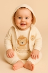 Бебешки комплект за момче с дълъг ръкав 3 части, бежов цвят