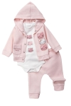 Бебешки комплект за момиче с дълъг ръкав 3 части, розов цвят