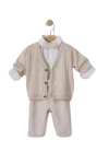 Детски комплект за момче с дълъг ръкав 4 части, бежов цвят